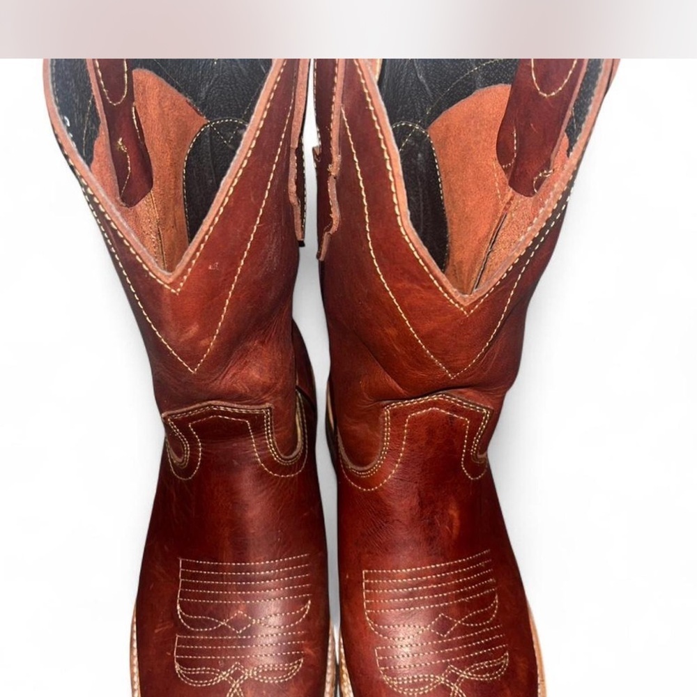 Roger Men’s Brown Leather Western Size 9 USA & 27 MX Square Toe Cowboy Boots - Picture 3 of 7